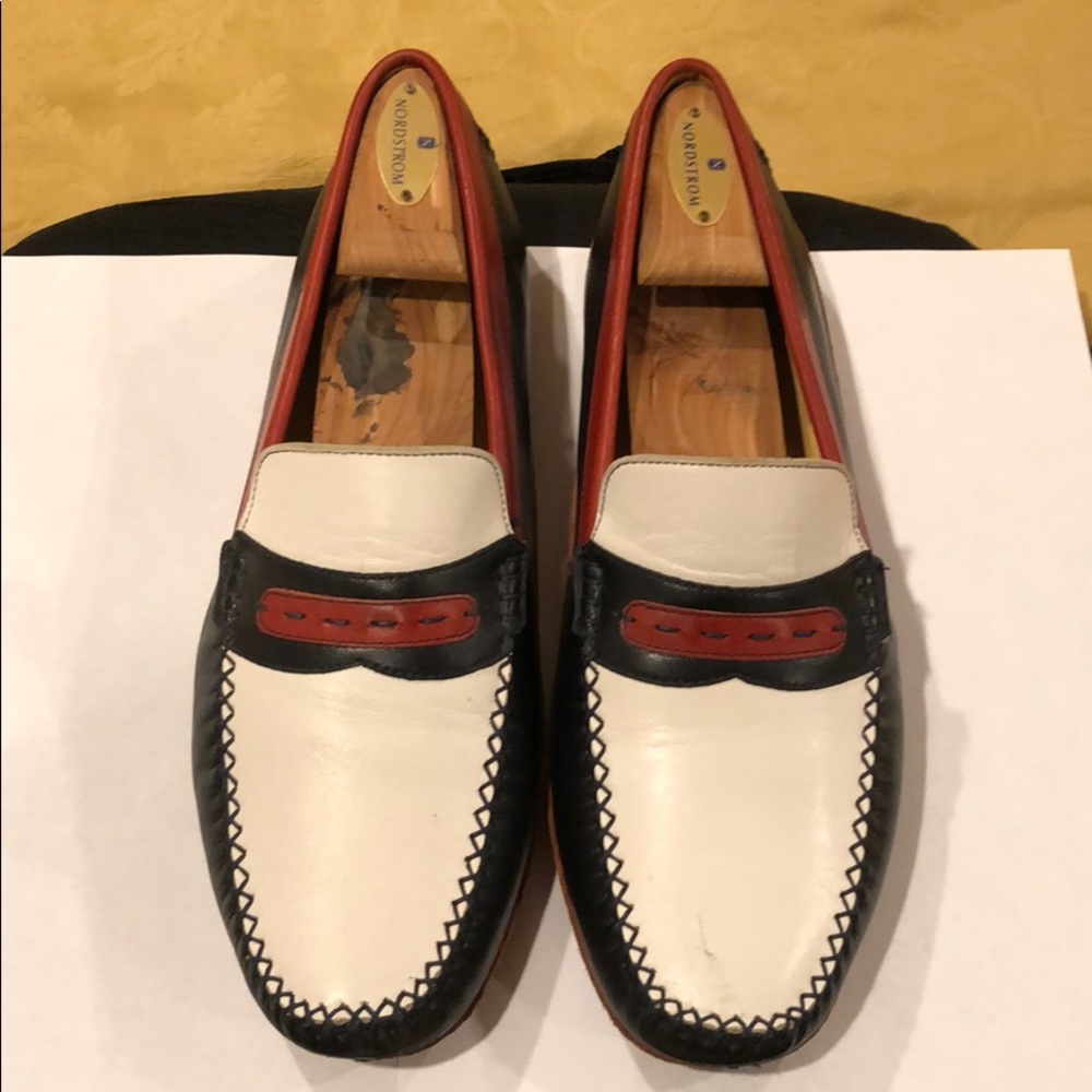 Red, White, and Navy Blue Moreschi Leather Shoes